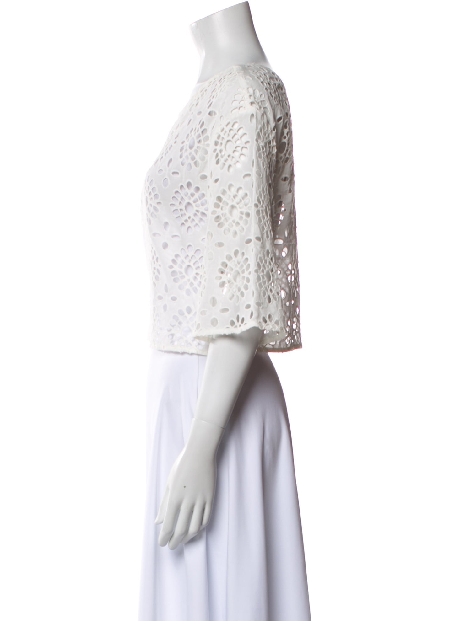 Anne Fontaine Scoop Neck Three-Quarter Sleeve Crop Top