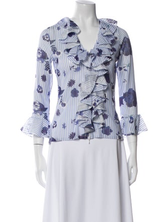 Anne Fontaine Printed V-Neck Blouse