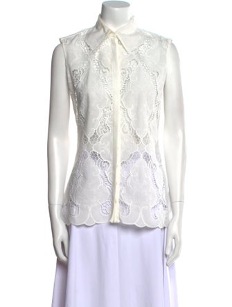 Anne Fontaine Lace Pattern Mock Neck Button-Up Top