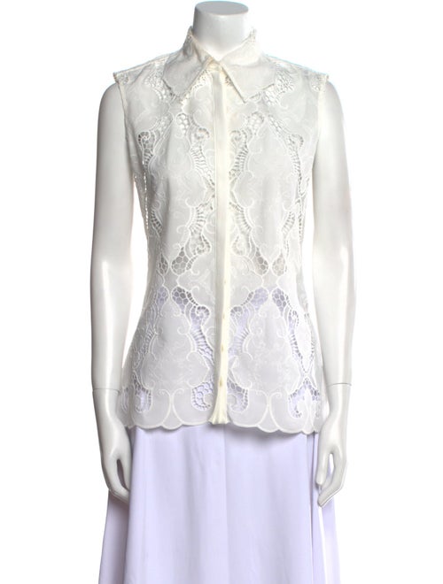 Anne Fontaine Lace Pattern Mock Neck Button-Up Top