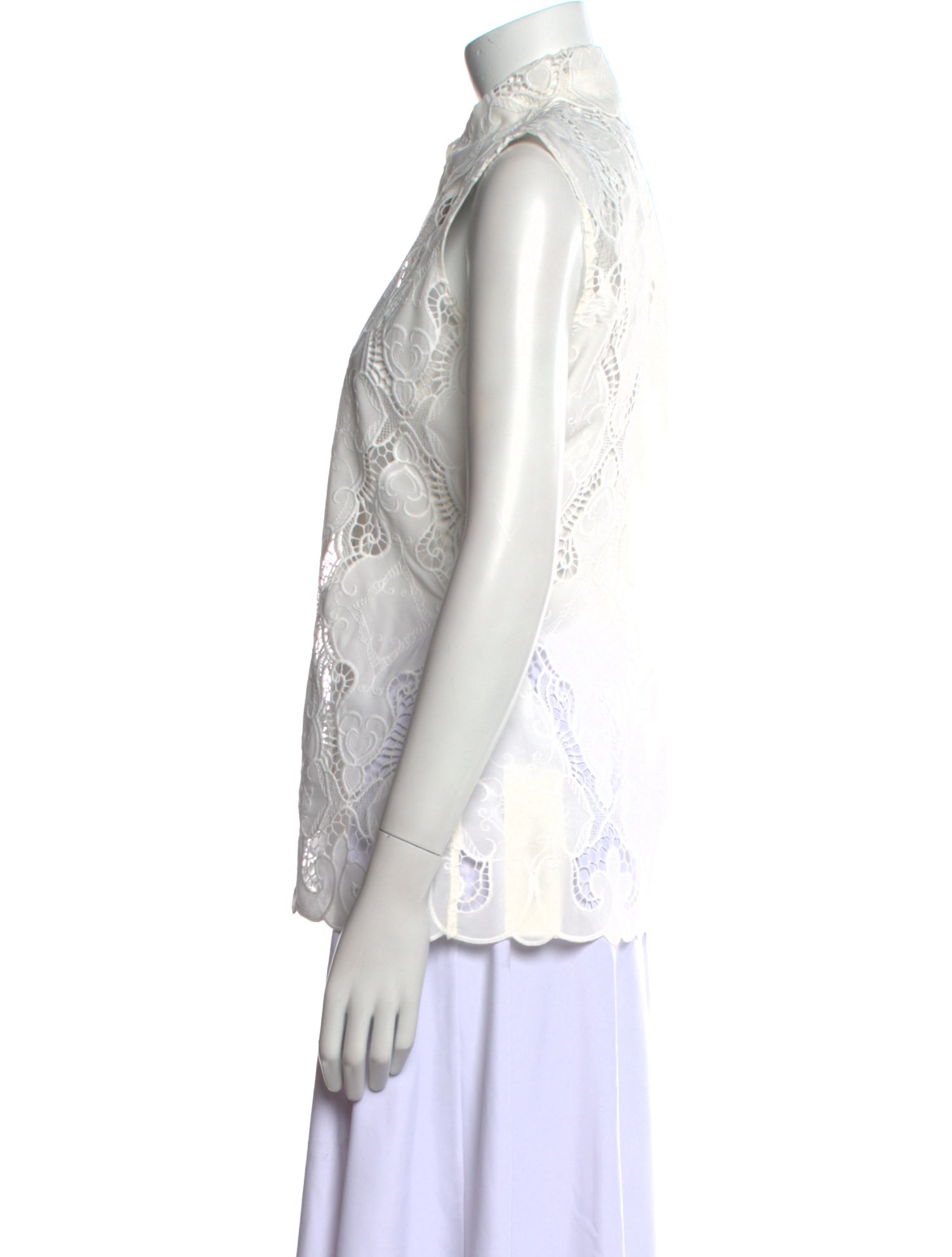 Anne Fontaine Lace Pattern Mock Neck Button-Up Top