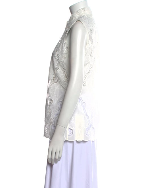 Anne Fontaine Lace Pattern Mock Neck Button-Up Top