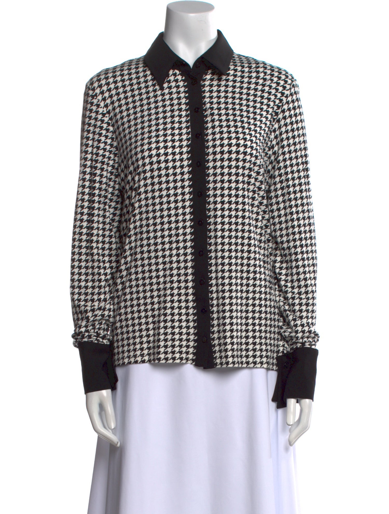 Anne Fontaine Houndstooth Print Long Sleeve Button-Up Top