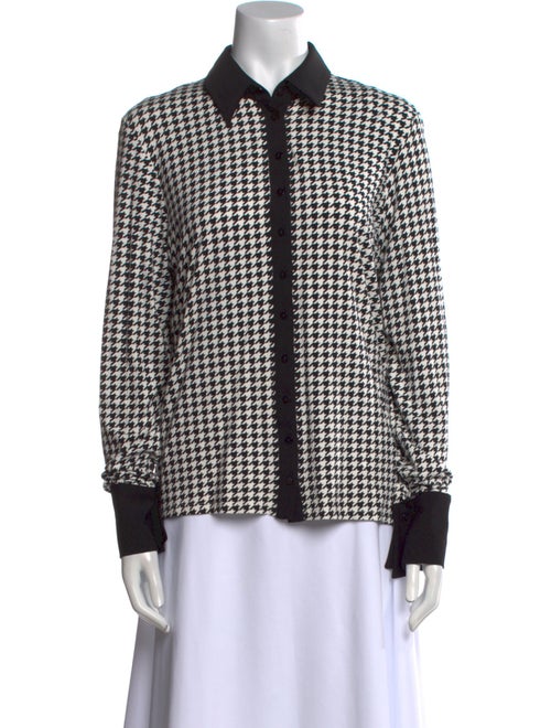 Anne Fontaine Houndstooth Print Long Sleeve Button-Up Top