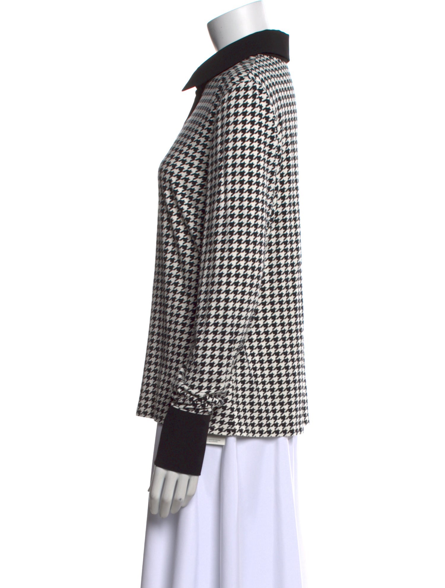 Anne Fontaine Houndstooth Print Long Sleeve Button-Up Top