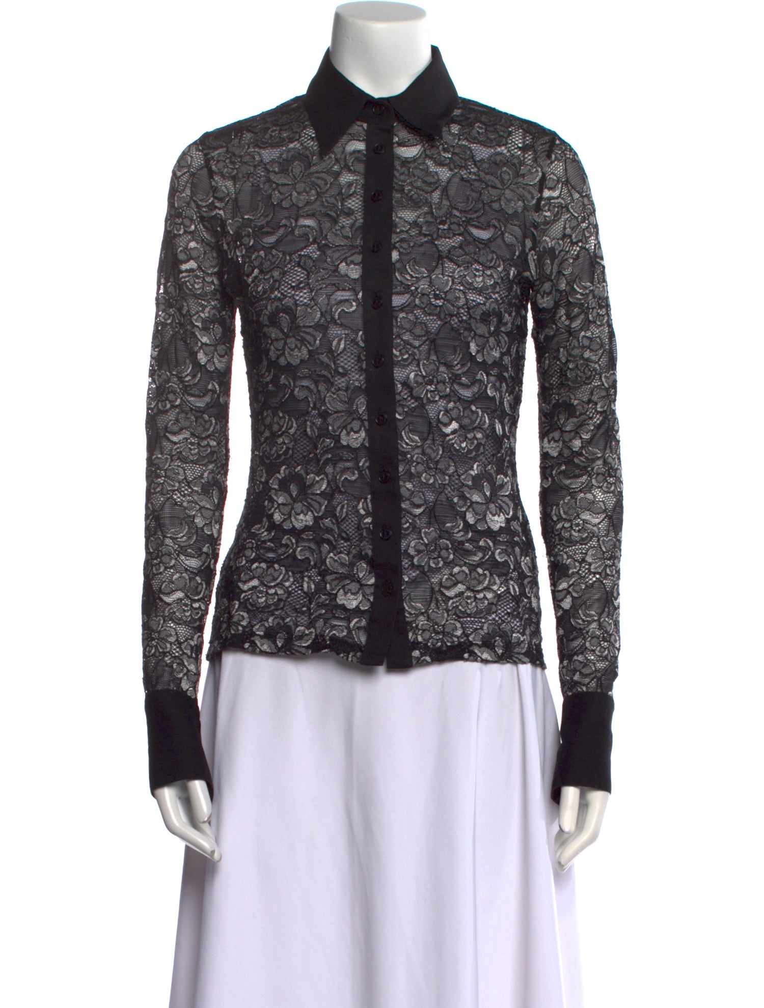 Anne Fontaine Lace Pattern Long Sleeve Button-Up Top