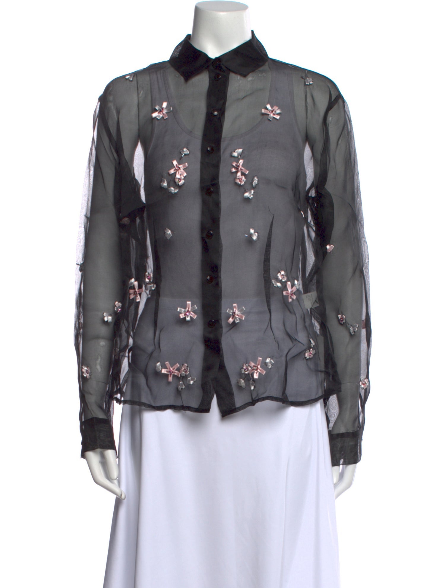 Anne Fontaine Silk Floral Print Button-Up Top