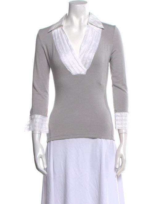 Anne Fontaine V-Neck Three-Quarter Sleeve Polo