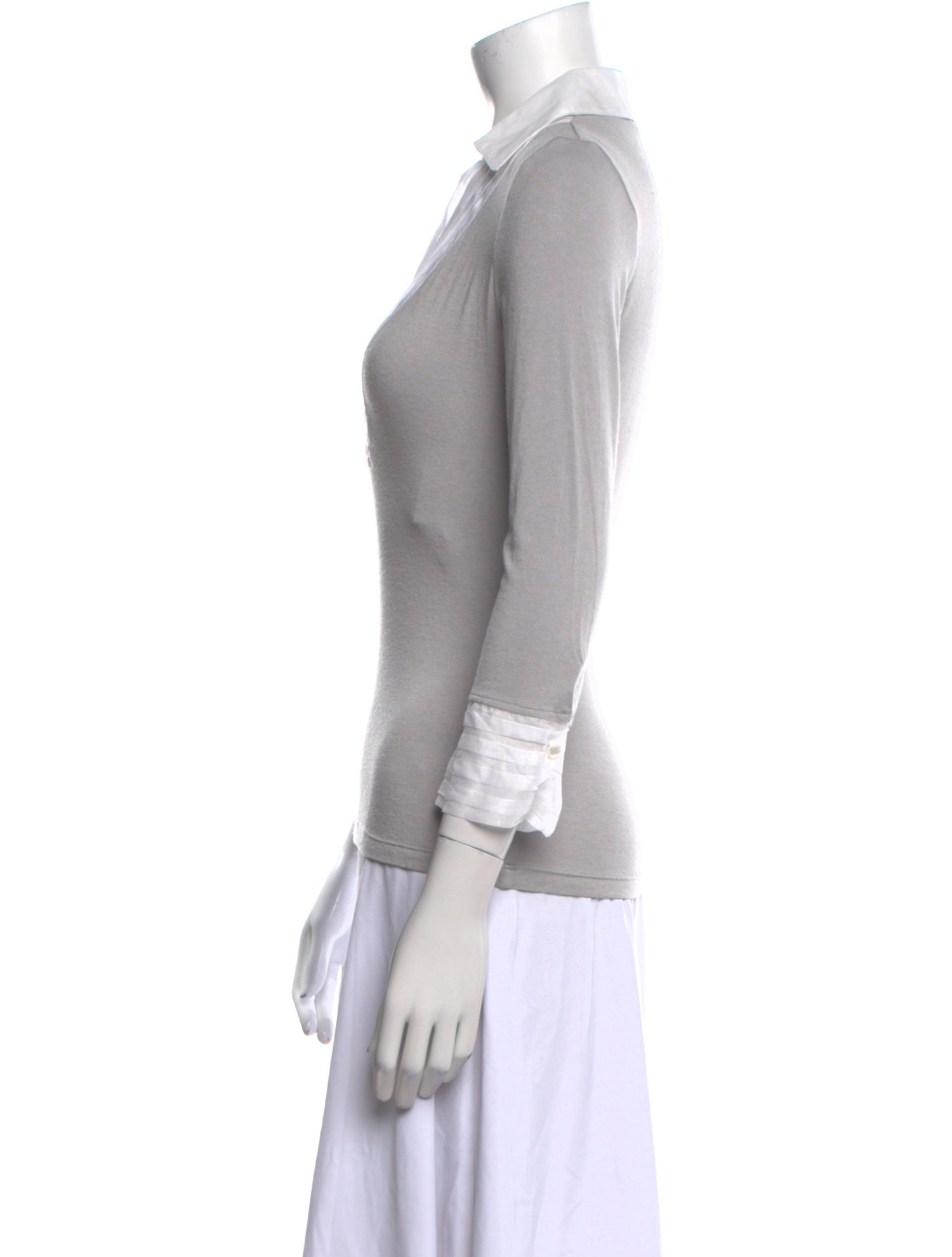 Anne Fontaine V-Neck Three-Quarter Sleeve Polo