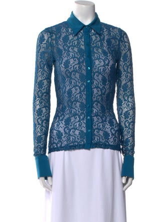 Anne Fontaine Lace Pattern Long Sleeve Button-Up Top