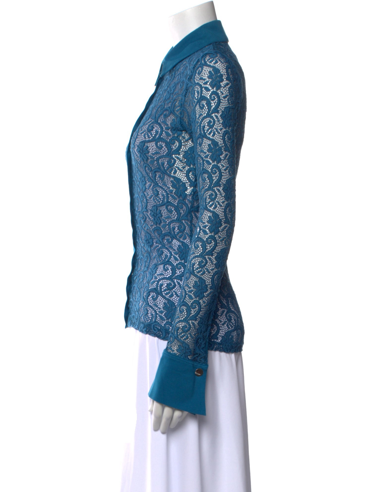 Anne Fontaine Lace Pattern Long Sleeve Button-Up Top