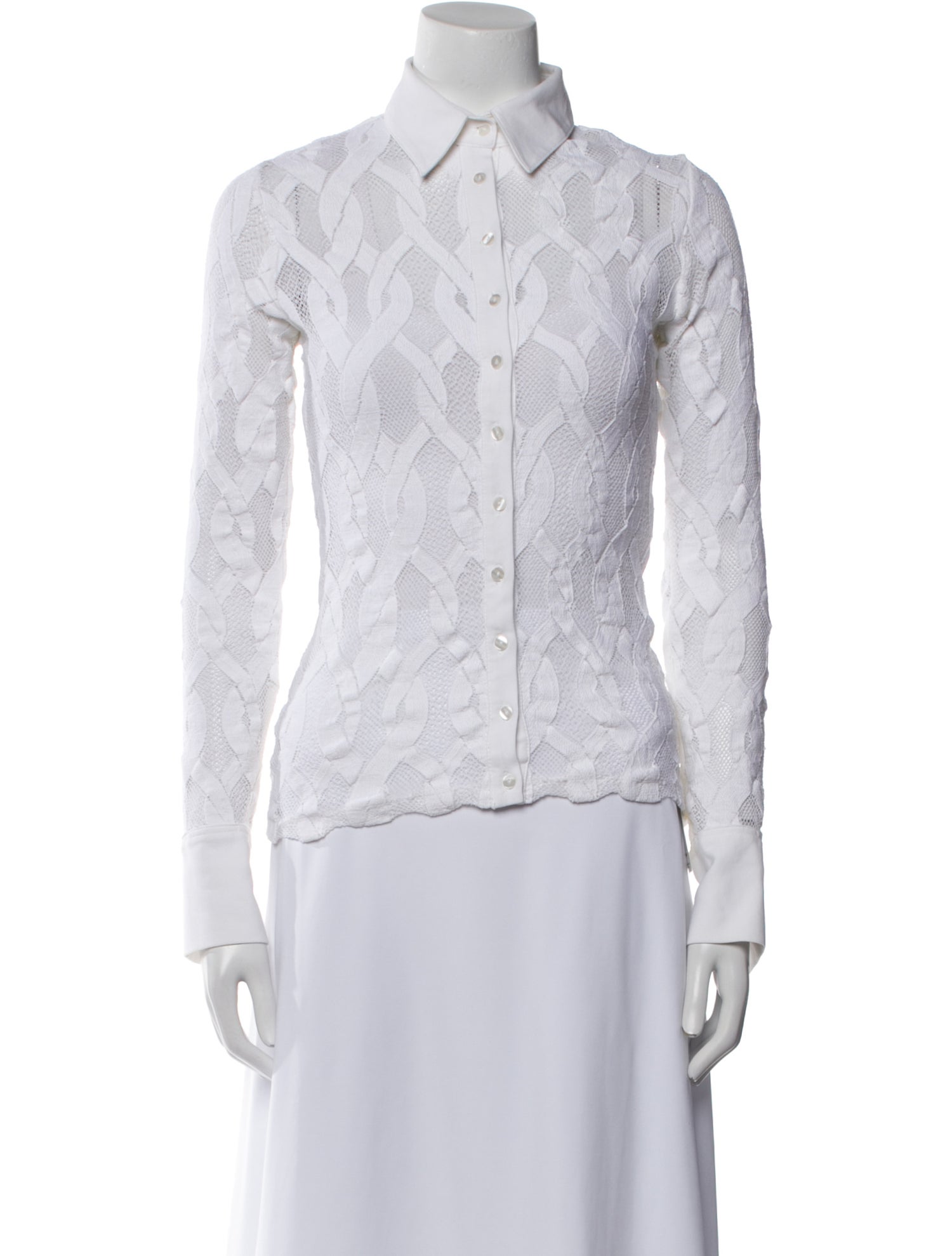 Anne Fontaine Lace Pattern Long Sleeve Button-Up Top