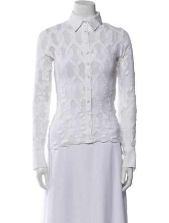 Anne Fontaine Lace Pattern Long Sleeve Button-Up Top