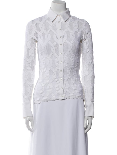 Anne Fontaine Lace Pattern Long Sleeve Button-Up Top