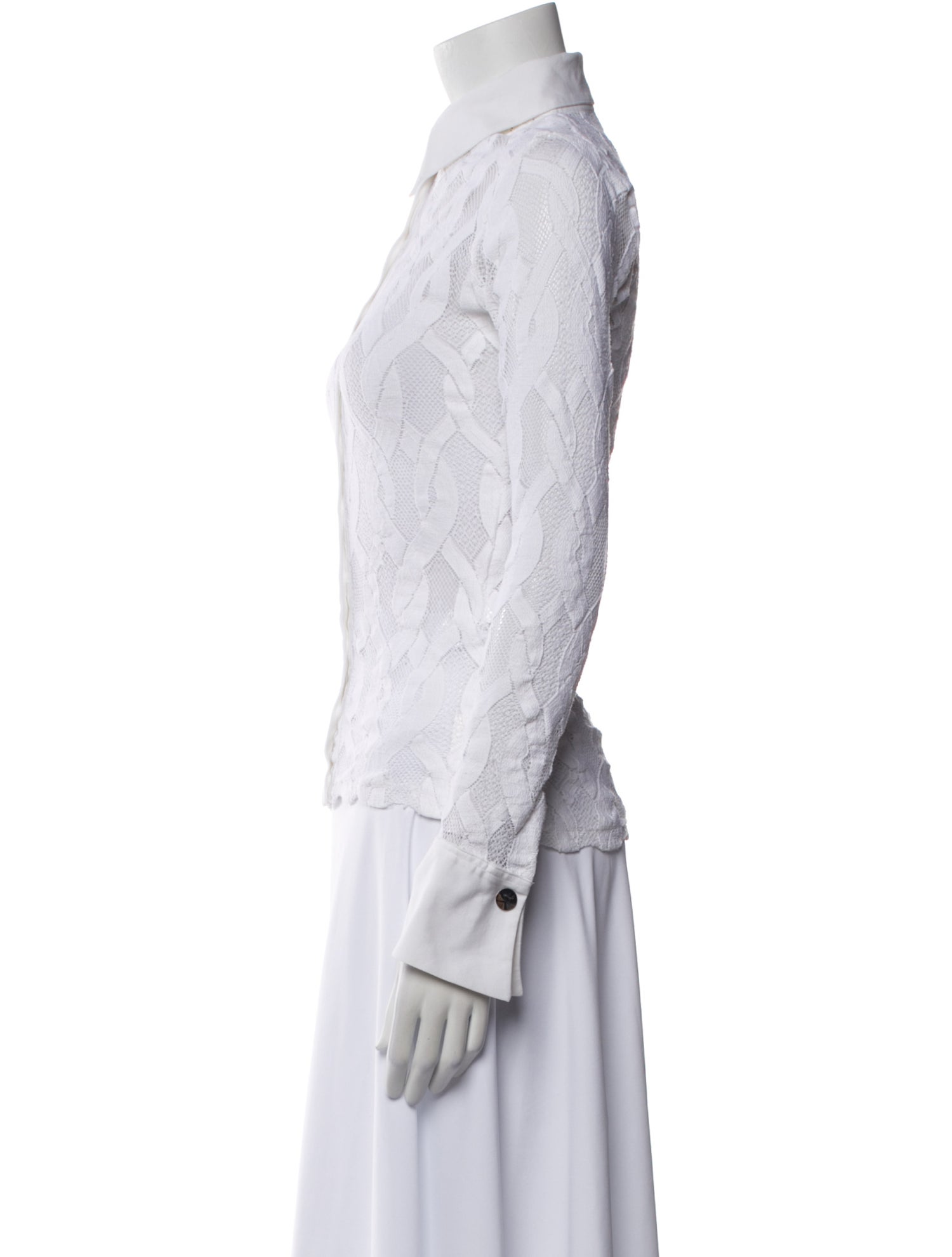 Anne Fontaine Lace Pattern Long Sleeve Button-Up Top