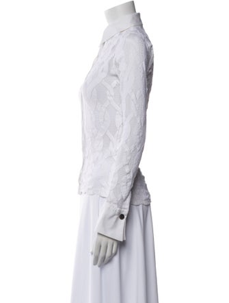 Anne Fontaine Lace Pattern Long Sleeve Button-Up Top