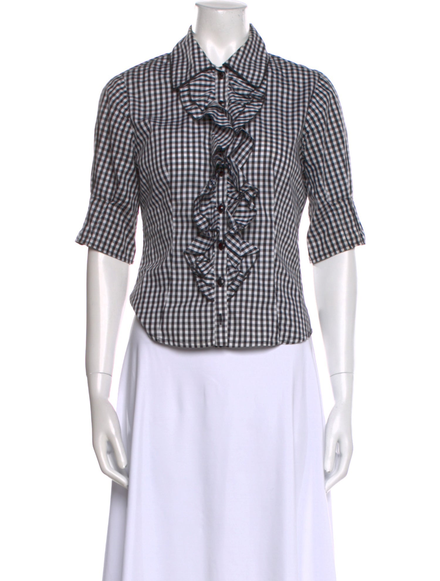 Anne Fontaine Plaid Print Short Sleeve Button-Up Top