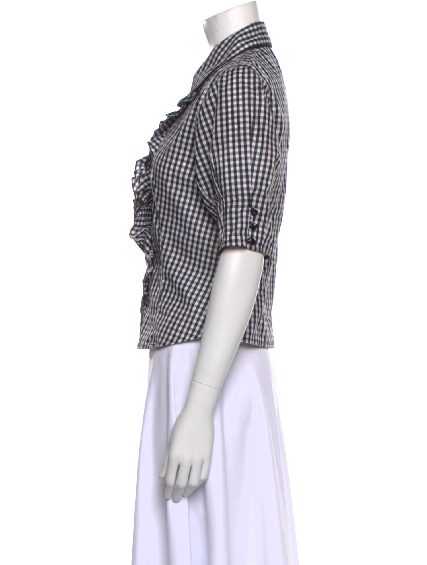 Anne Fontaine Plaid Print Short Sleeve Button-Up Top