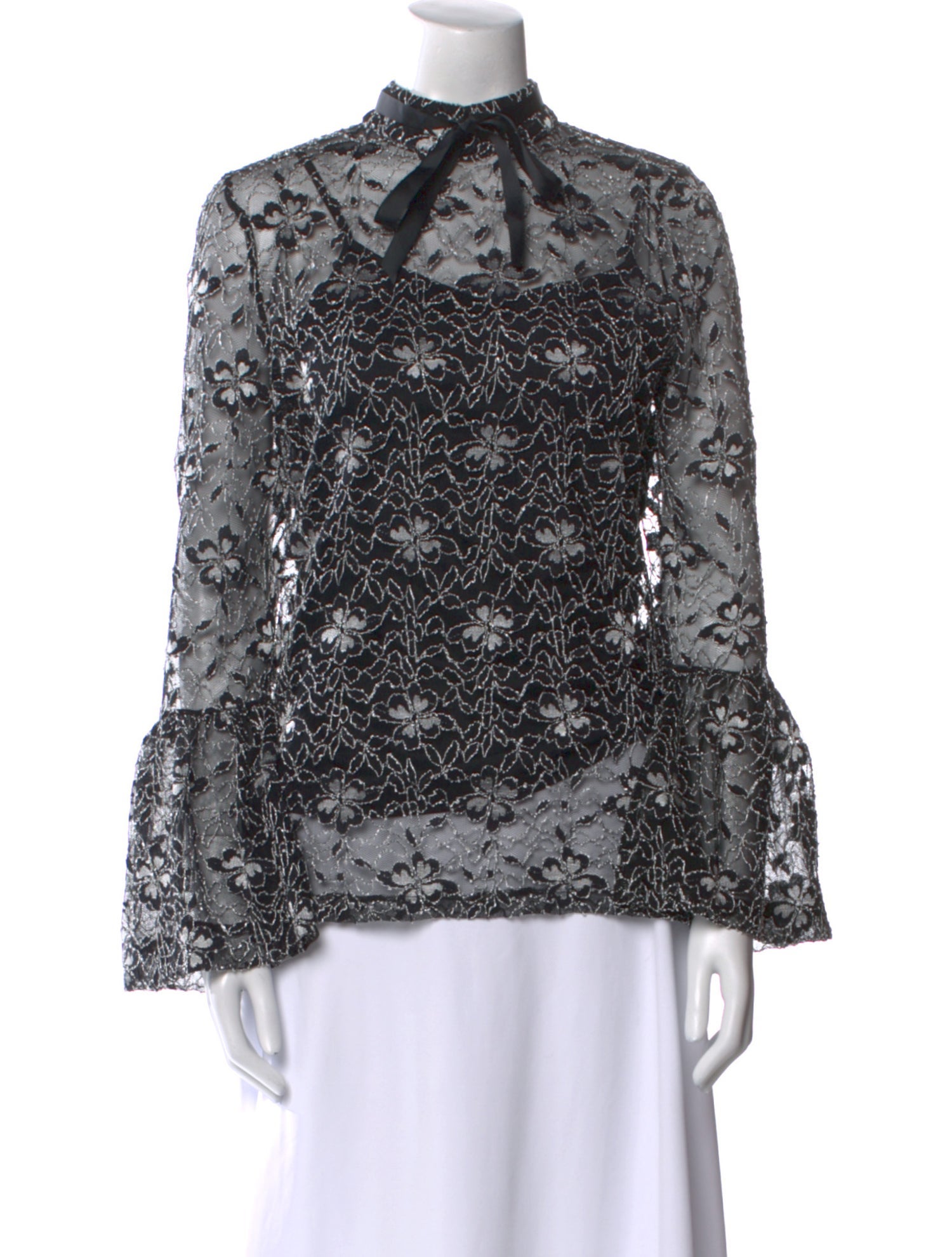 Anne Fontaine Lace Pattern Mock Neck Blouse