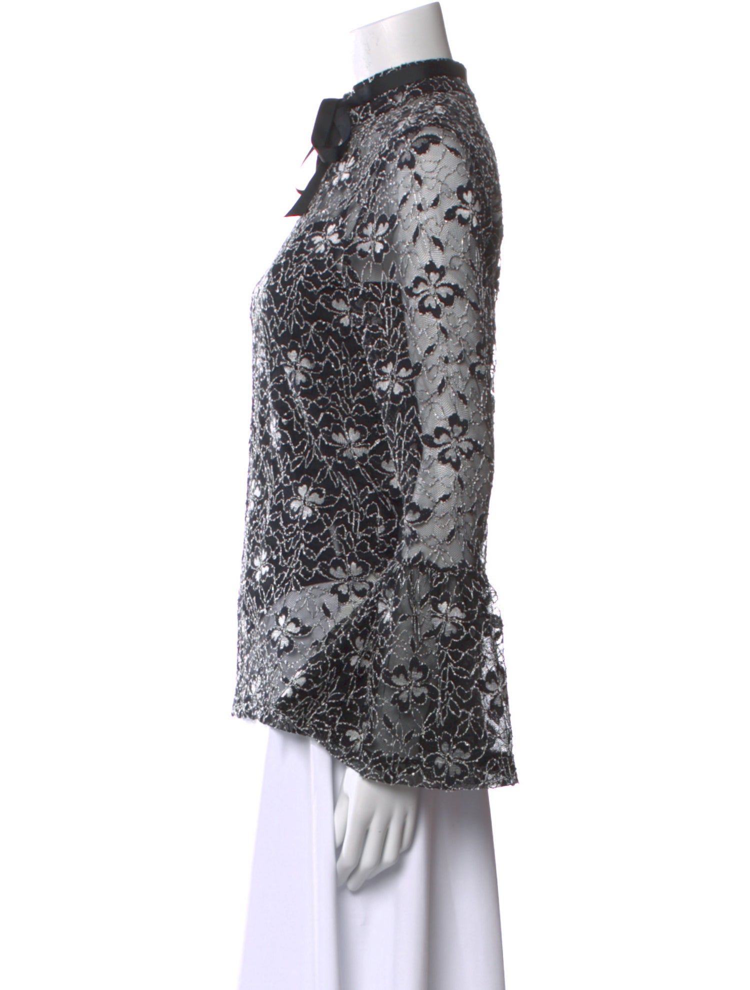 Anne Fontaine Lace Pattern Mock Neck Blouse