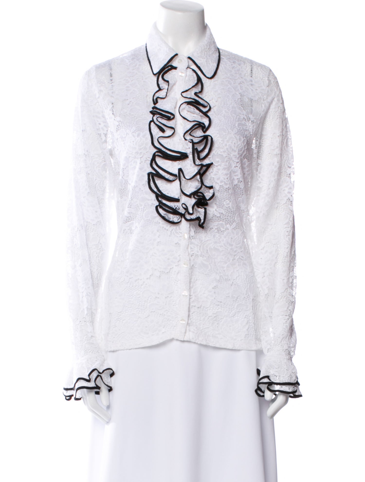 Anne Fontaine V-Neck Long Sleeve Button-Up Top