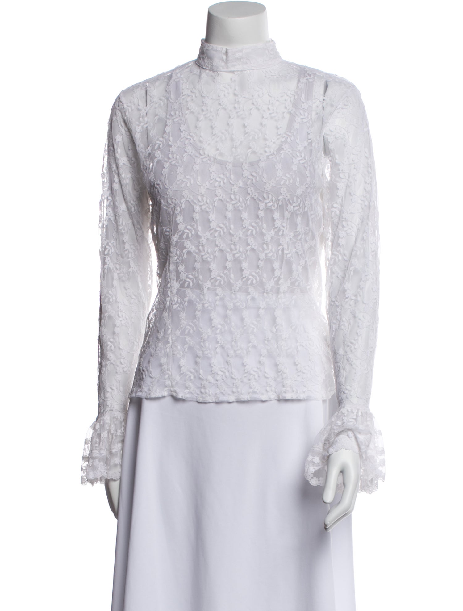 Anne Fontaine Lace Pattern Mock Neck Blouse