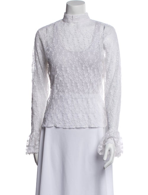 Anne Fontaine Lace Pattern Mock Neck Blouse