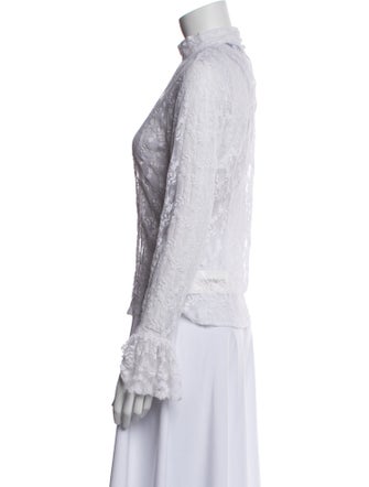 Anne Fontaine Lace Pattern Mock Neck Blouse