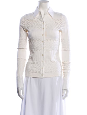 Anne Fontaine Lace Pattern Long Sleeve Button-Up Top