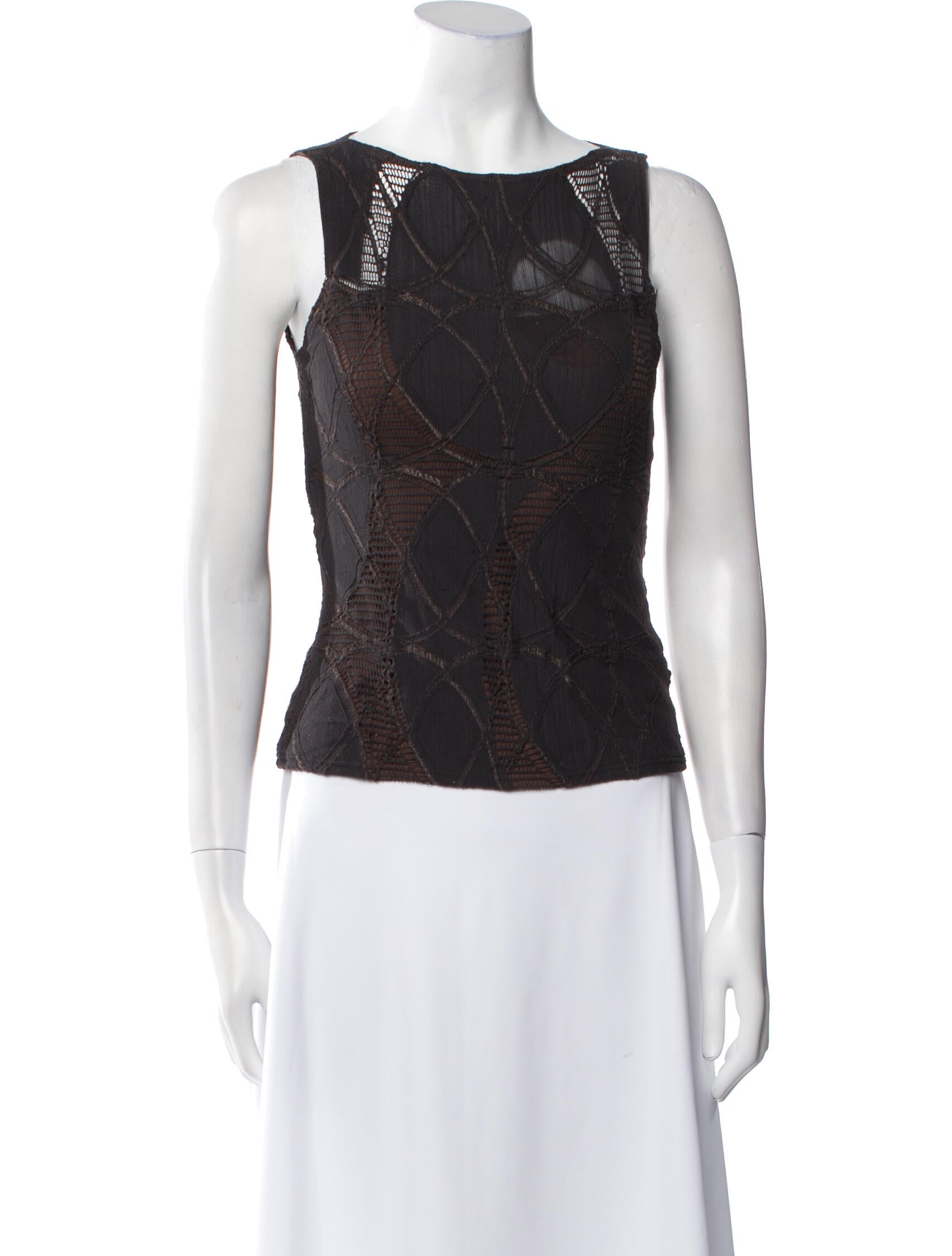 Anne Fontaine Lace Pattern Bateau Neckline Top