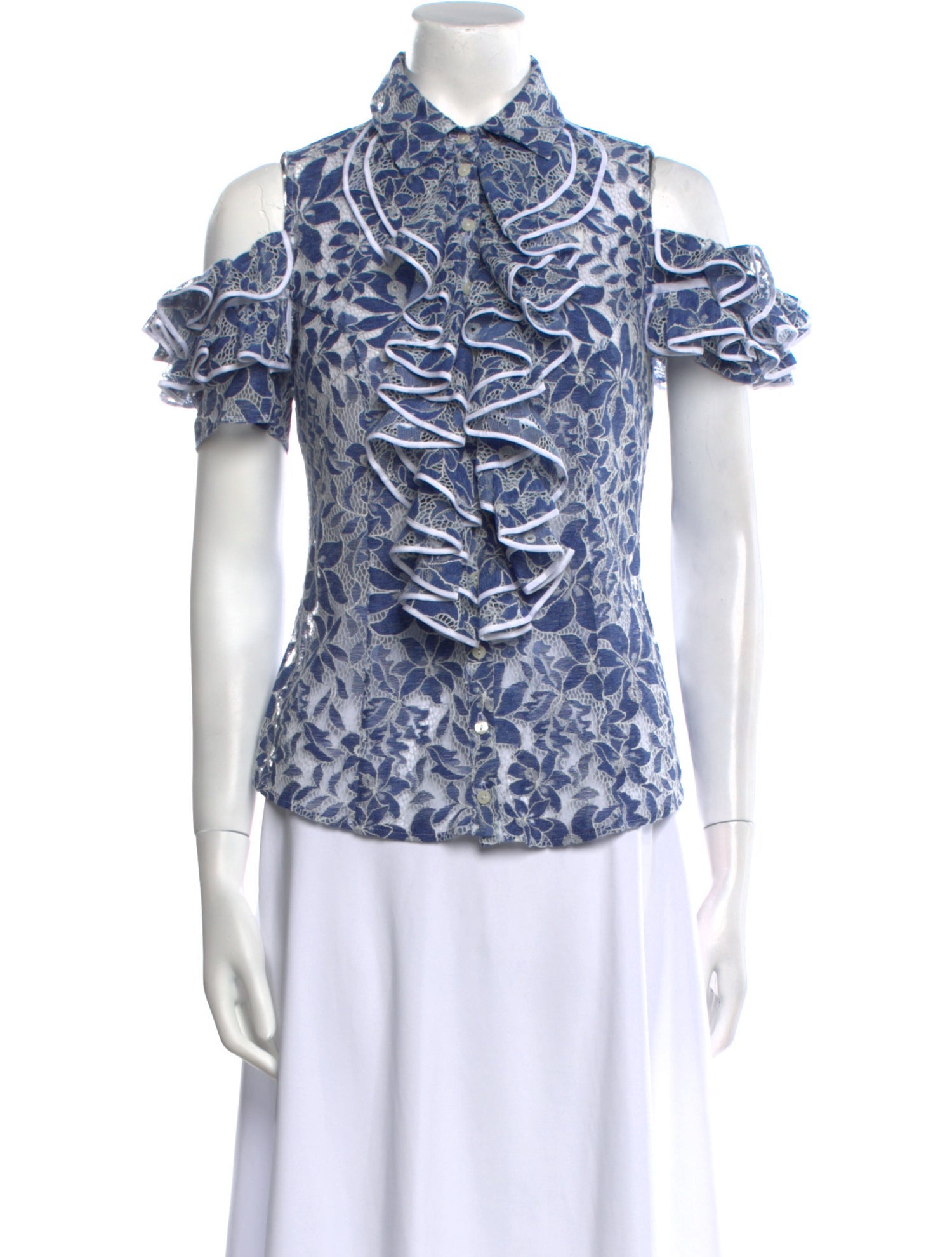 Anne Fontaine Printed Mock Neck Button-Up Top