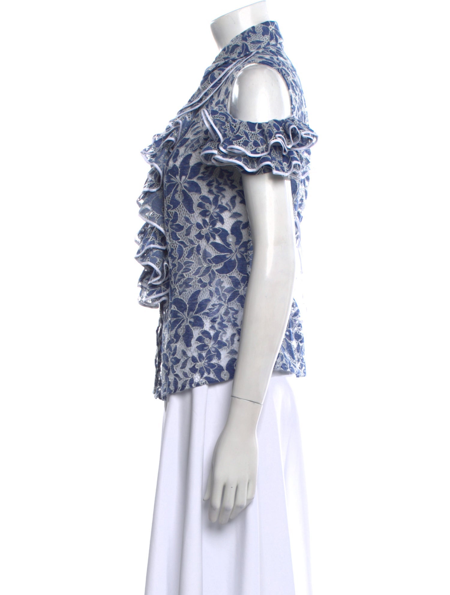 Anne Fontaine Printed Mock Neck Button-Up Top