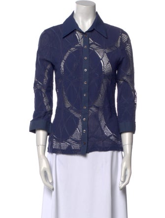 Anne Fontaine Lace Pattern Three-Quarter Sleeve Button-Up Top