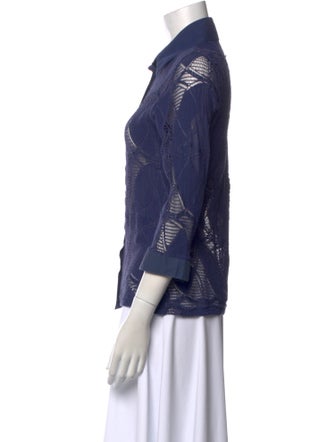Anne Fontaine Lace Pattern Three-Quarter Sleeve Button-Up Top