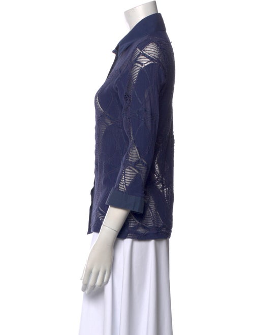 Anne Fontaine Lace Pattern Three-Quarter Sleeve Button-Up Top