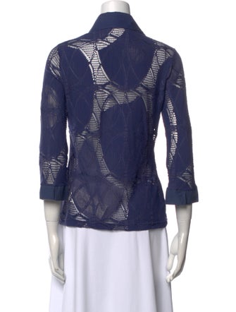Anne Fontaine Lace Pattern Three-Quarter Sleeve Button-Up Top