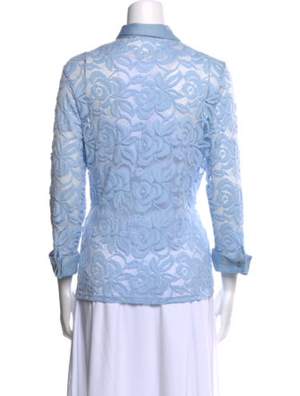 Anne Fontaine Lace Pattern Three-Quarter Sleeve Button-Up Top