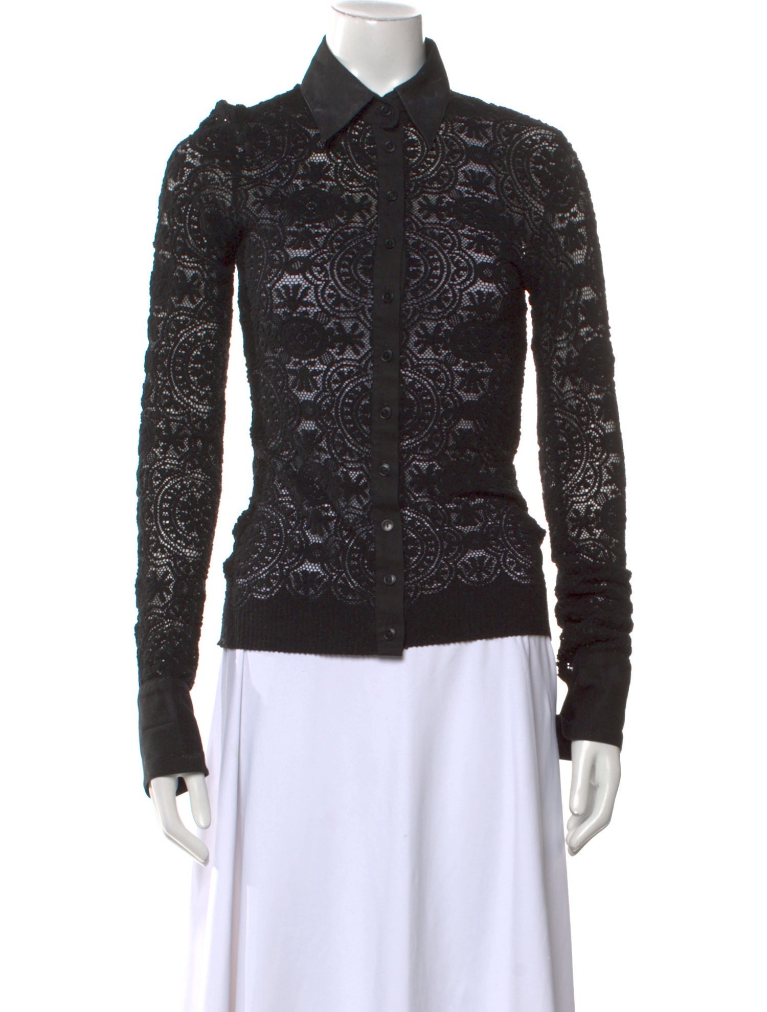 Anne Fontaine Lace Long Sleeve Button-Up Top