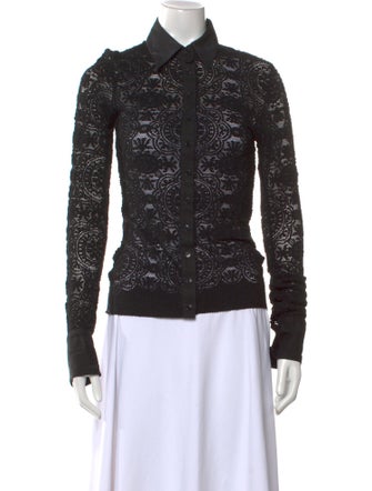 Anne Fontaine Lace Long Sleeve Button-Up Top