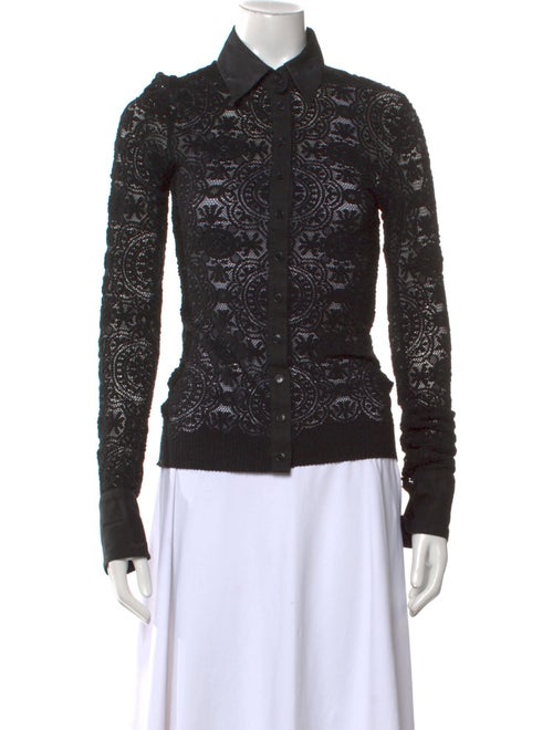 Anne Fontaine Lace Long Sleeve Button-Up Top