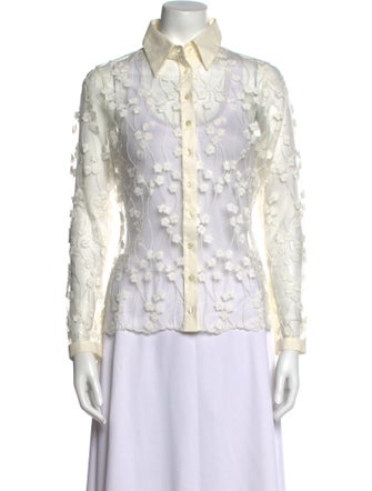 Anne Fontaine Nylon Lace Pattern Button-Up Top