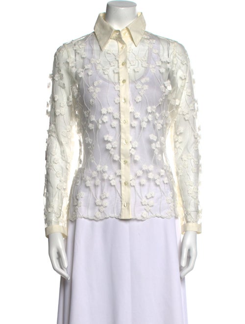 Anne Fontaine Nylon Lace Pattern Button-Up Top