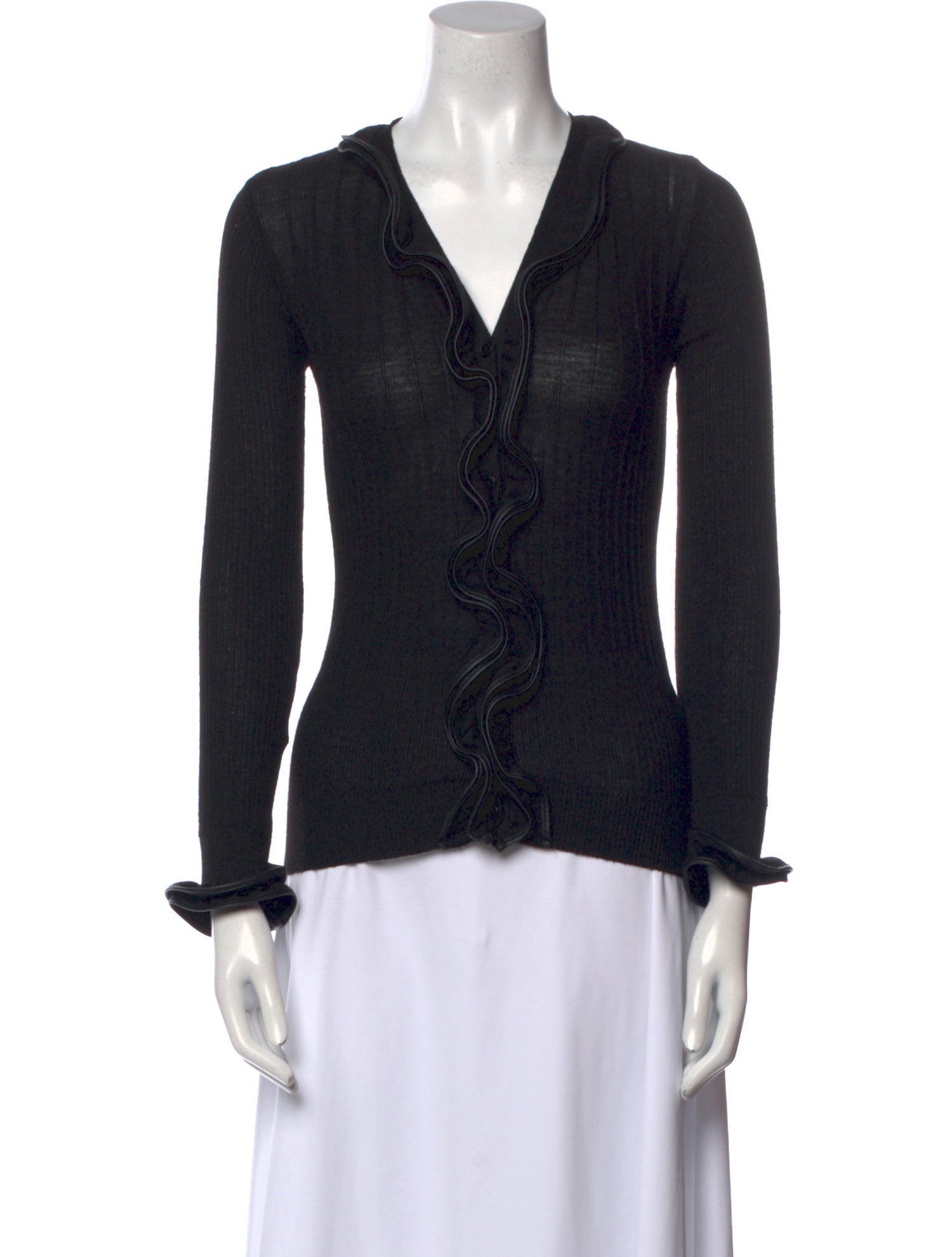 Anne Fontaine Leather V-Neck Blouse