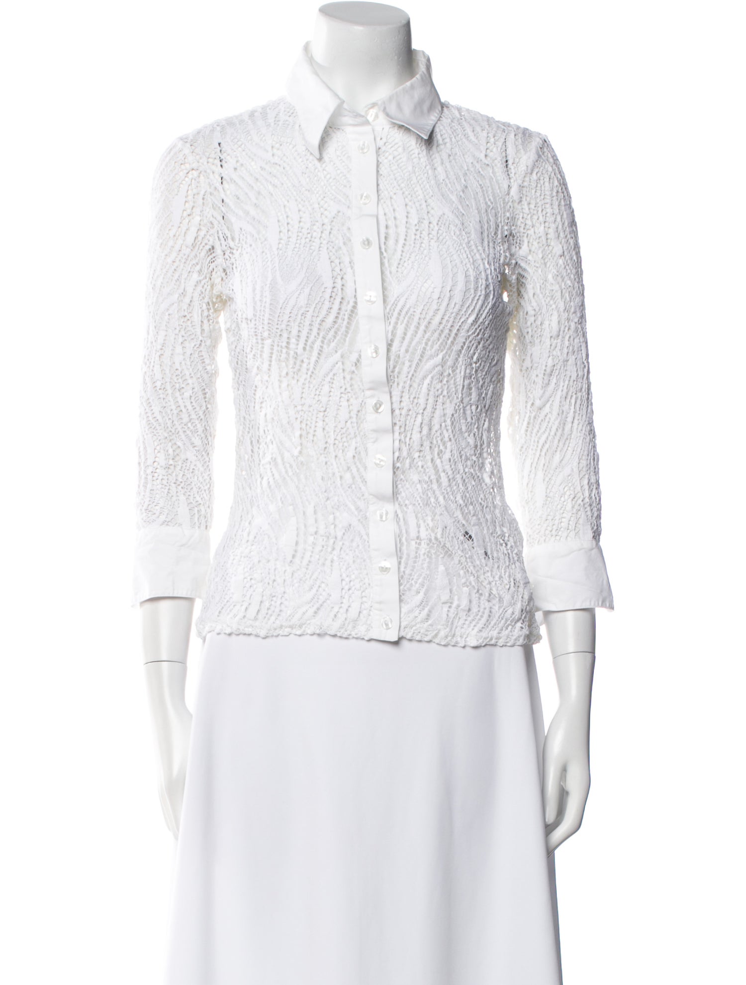 Anne Fontaine Printed Three-Quarter Sleeve Button-Up Top