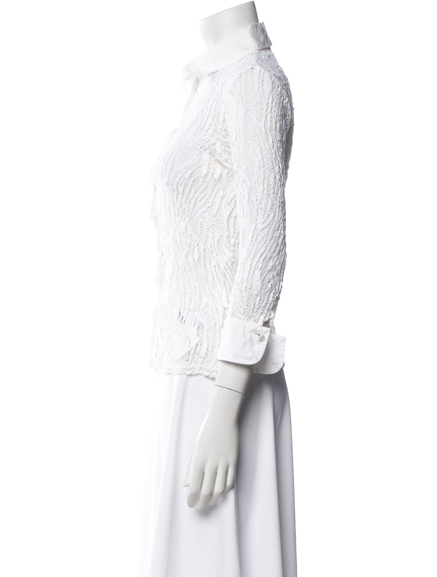 Anne Fontaine Printed Three-Quarter Sleeve Button-Up Top