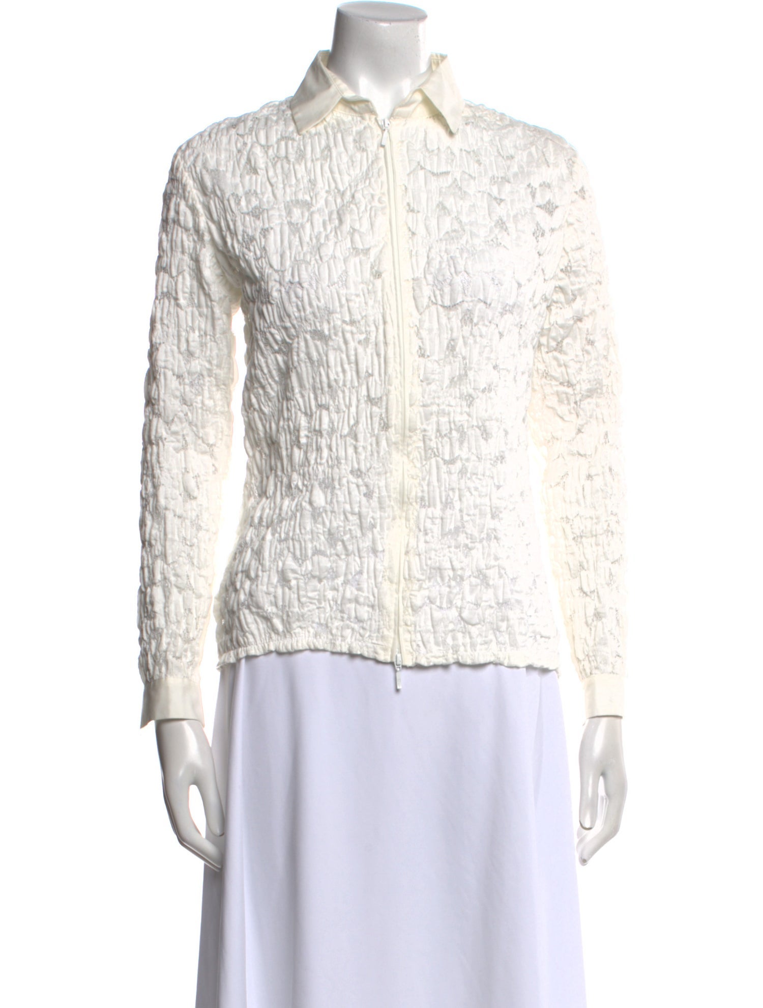 Anne Fontaine Lace Pattern Long Sleeve Button-Up Top