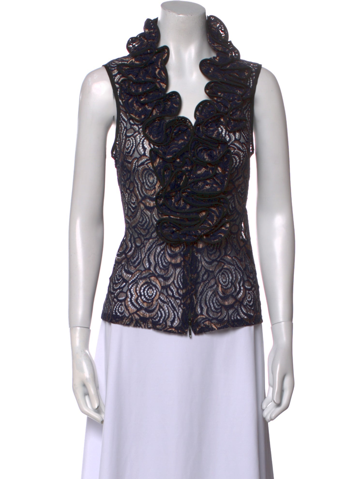 Anne Fontaine Lace Pattern V-Neck Top