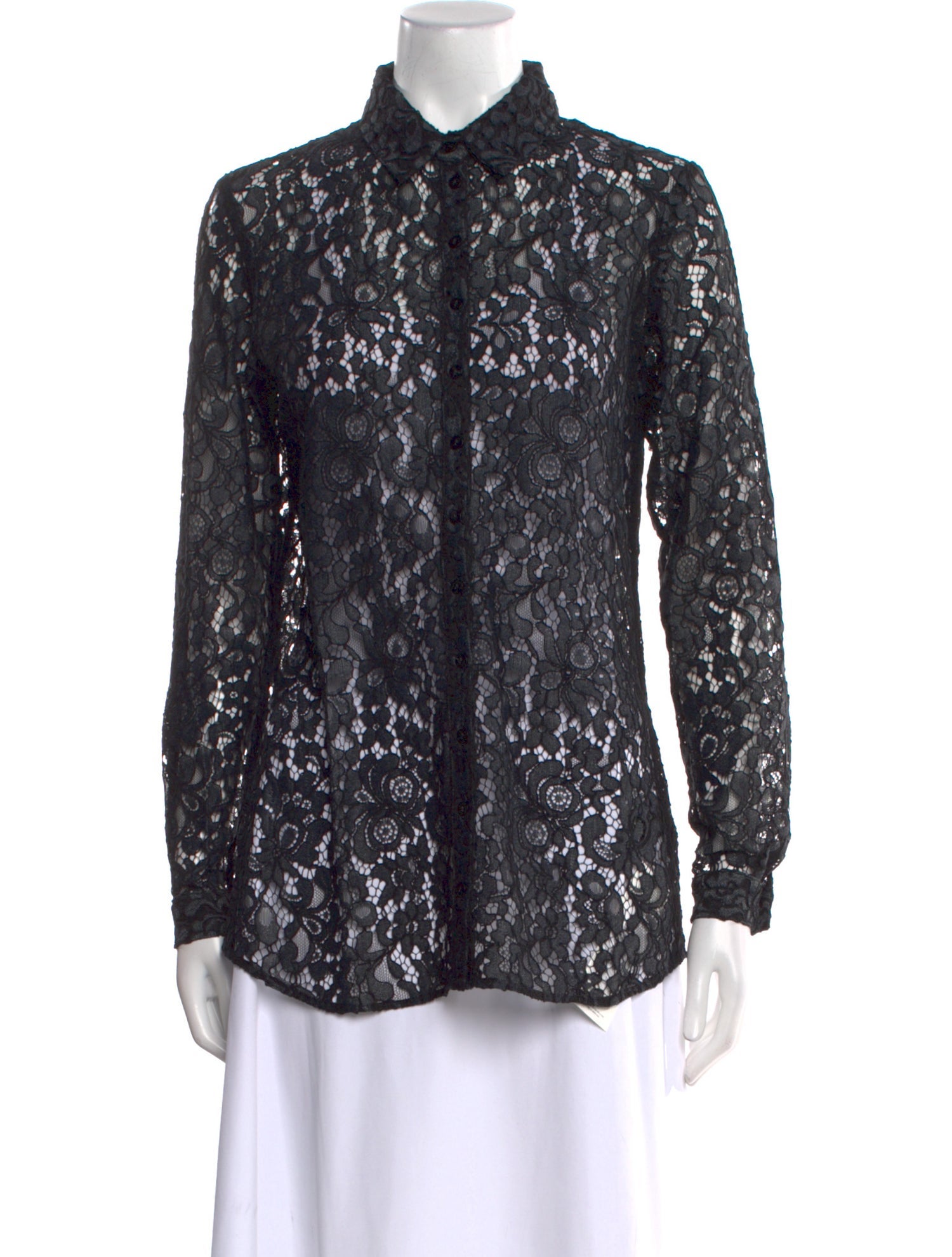 Anne Fontaine Lace Pattern Long Sleeve Button-Up Top