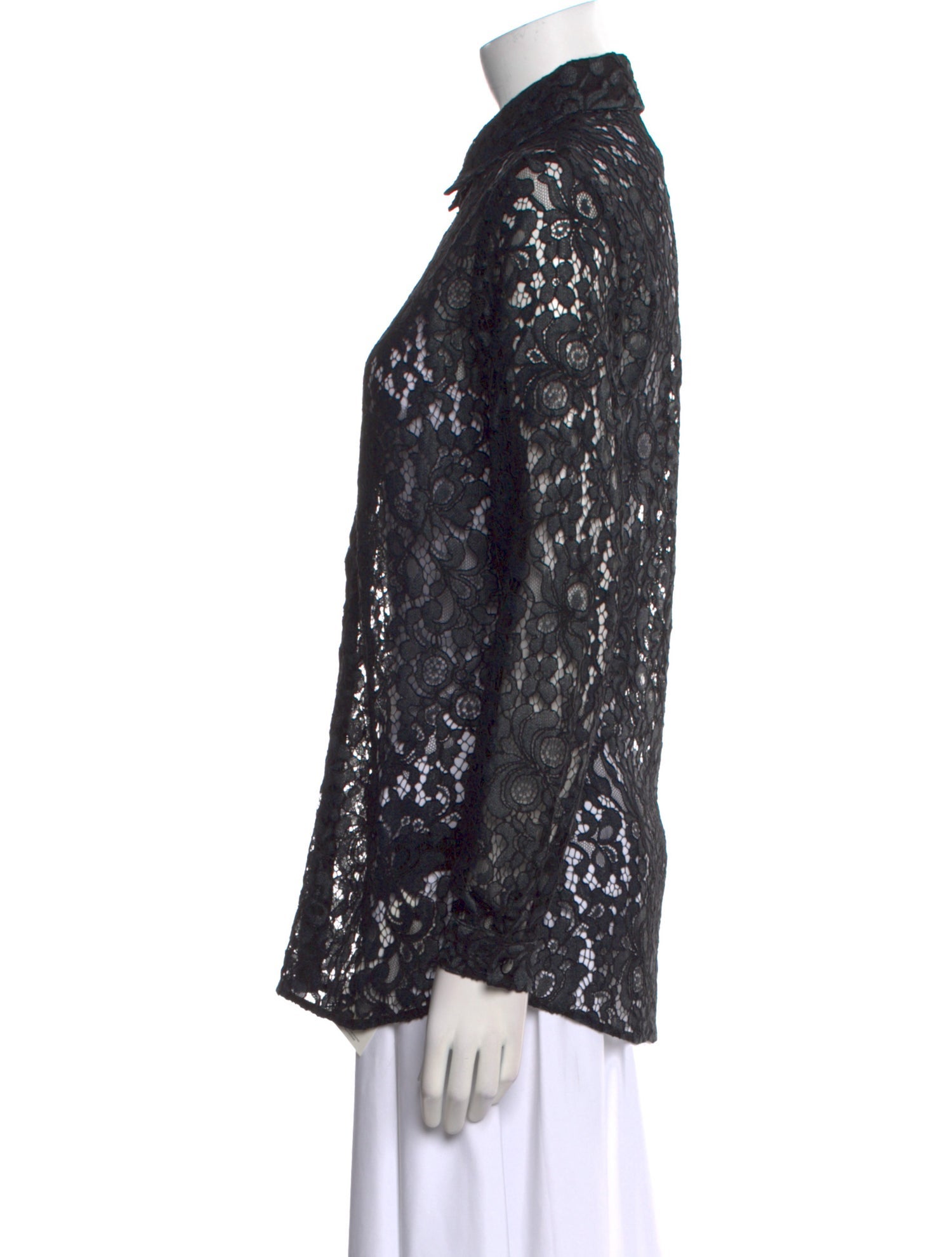 Anne Fontaine Lace Pattern Long Sleeve Button-Up Top