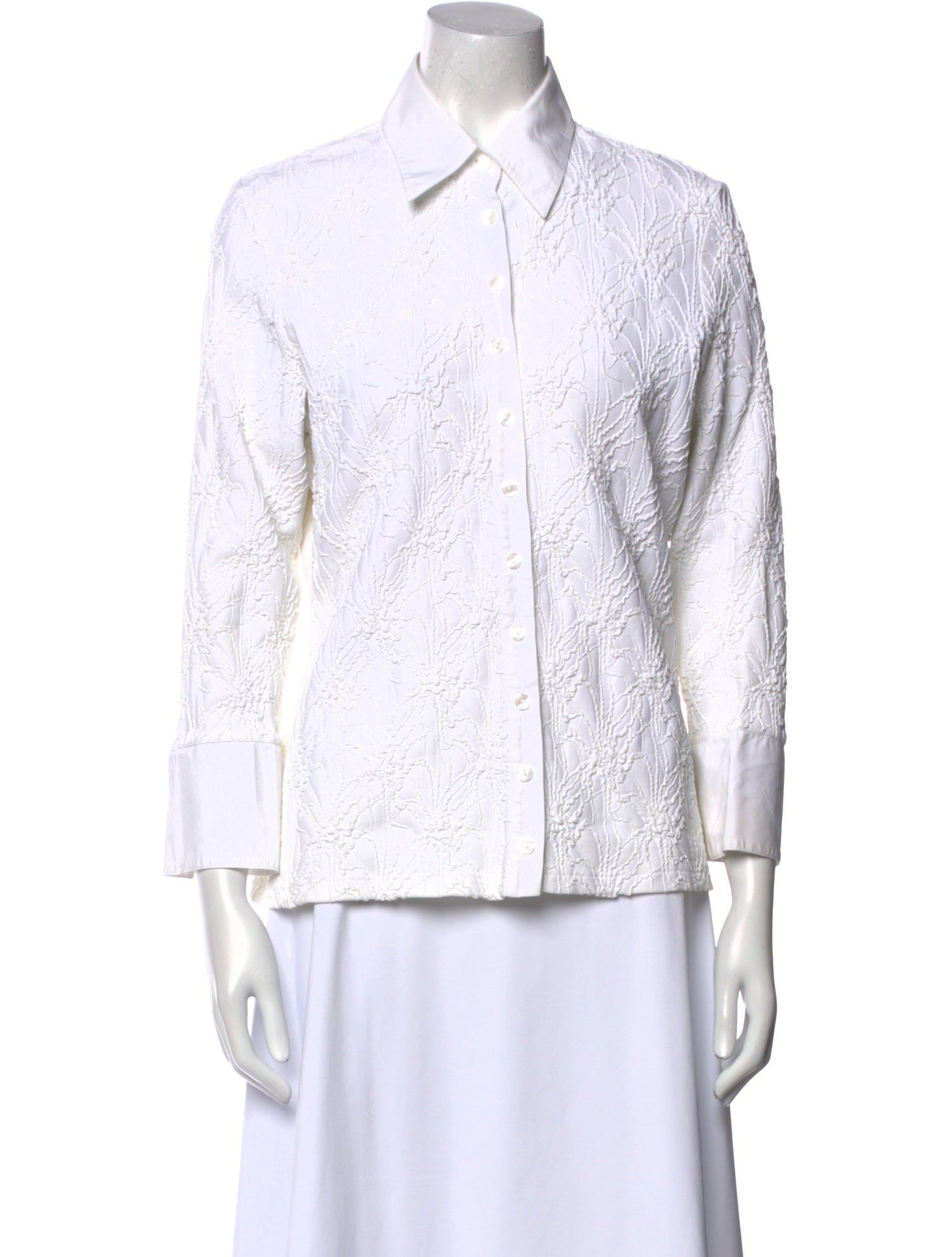 Anne Fontaine Printed Three-Quarter Sleeve Button-Up Top